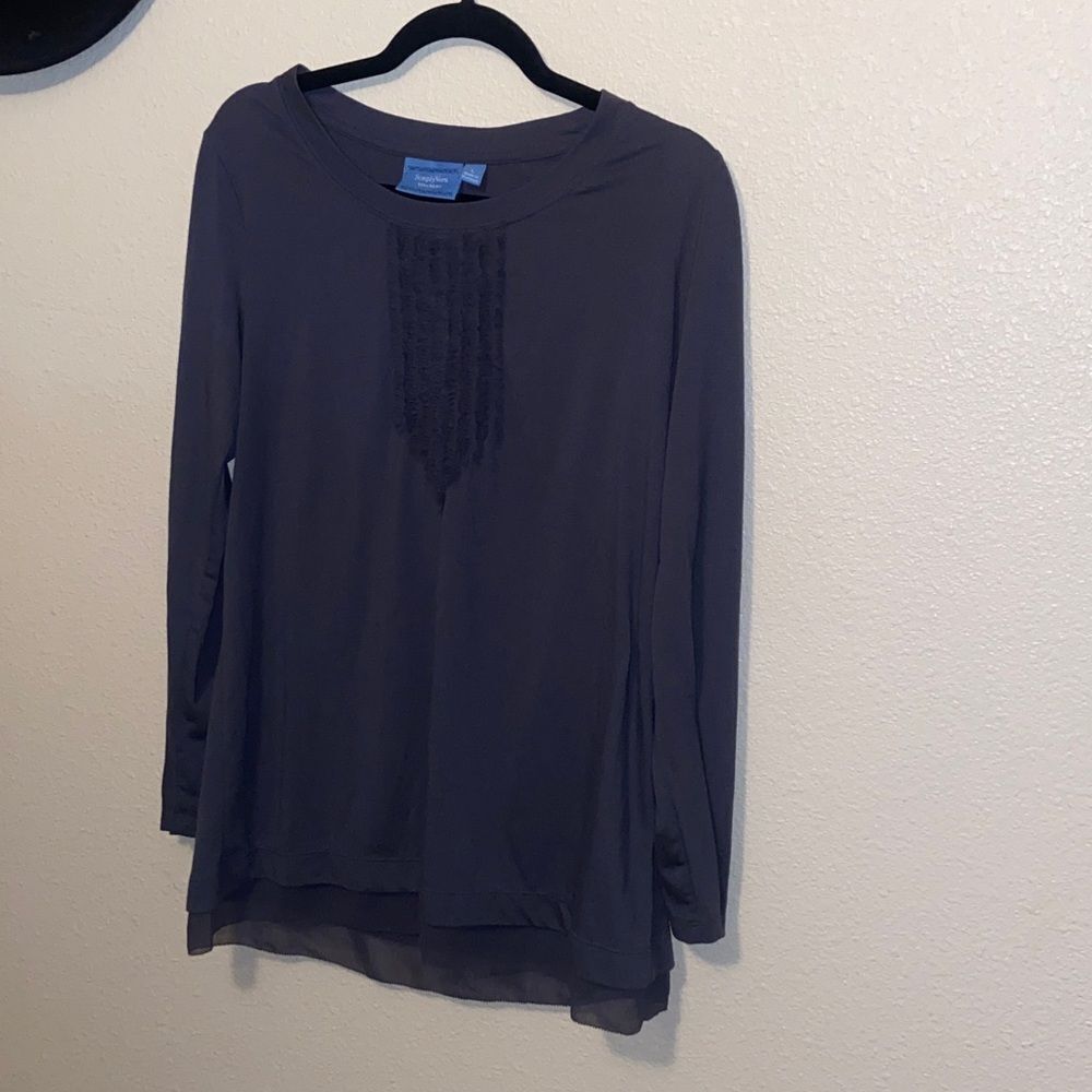 10/$50 Simply Vera Vera Wang Dark Gray Embellished Blouse Size L
